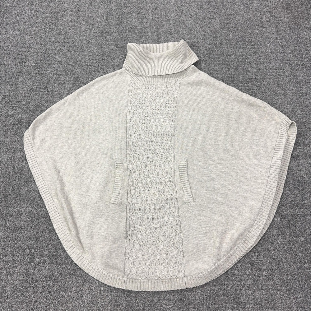 Cabi Cape Sweater Womens Medium Gray Turtleneck Cable Knit Pockets